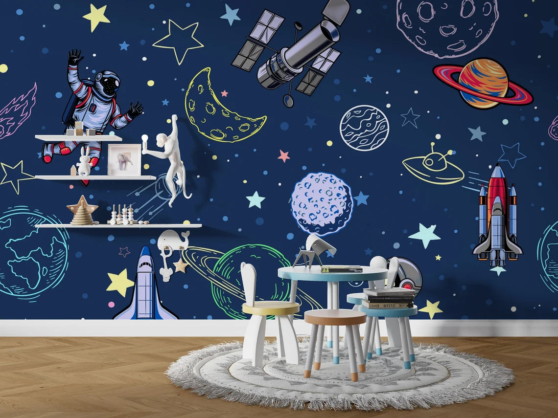 Blue Kids Room Wallpaper