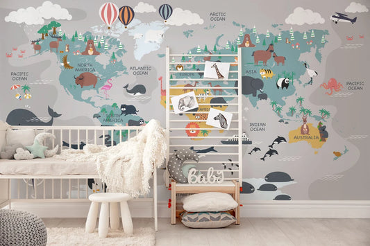 Cute Animals World Map Wallpaper