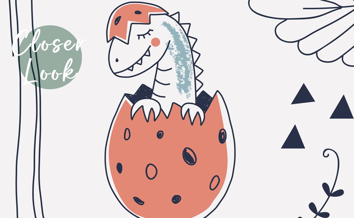 Kids Dino with Plants and Trees Wallpaper