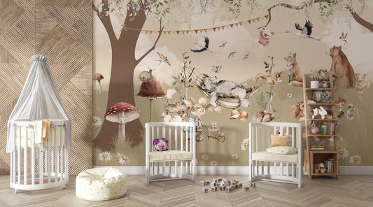 Kids Woodland Pastel Forest Animals Wallpaper