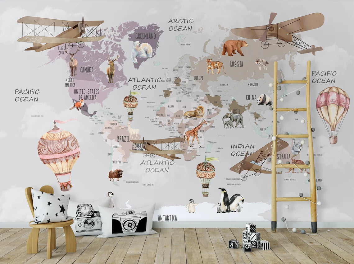 Kids Nursery Political Map Wallpaper