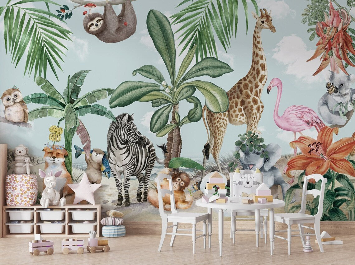 Kids Tropical Forest and Jungle Safari Wallpaper