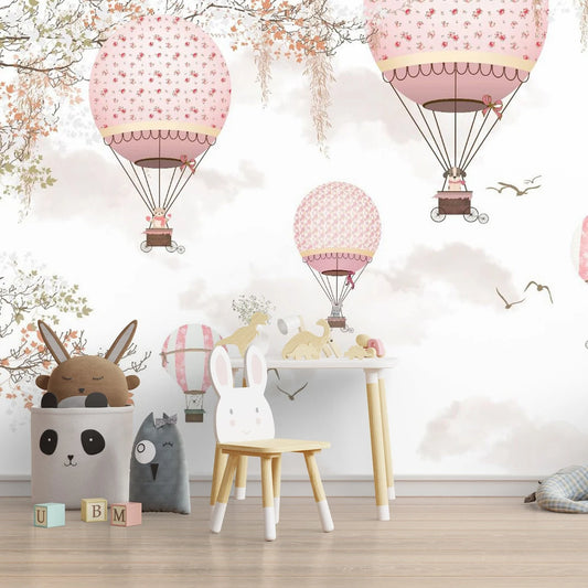Pink Hot Air Balloons Kids Room Wallpaper