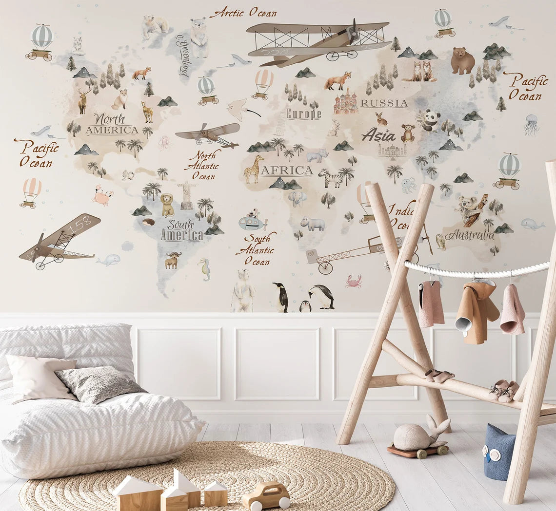 Child Watercolor Map Wallpaper