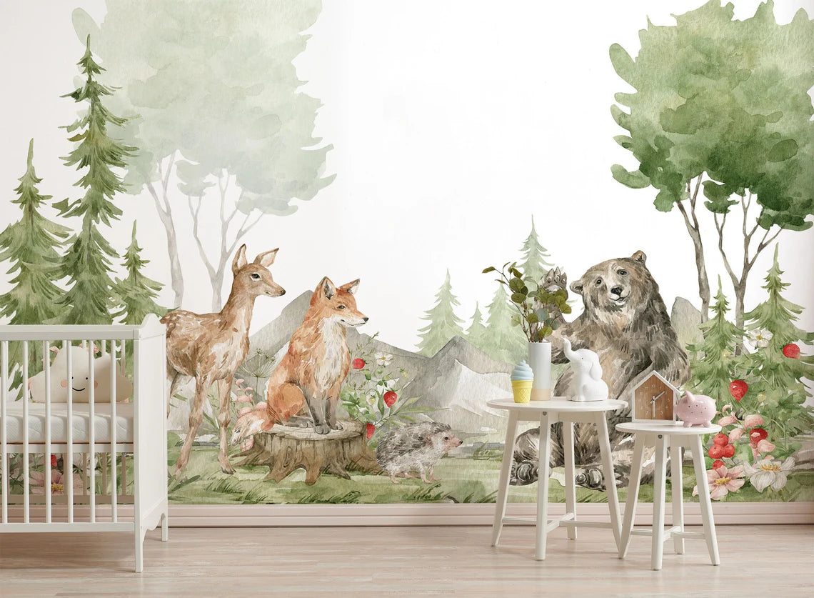 Watercolor Woodland Animals Wallpaper