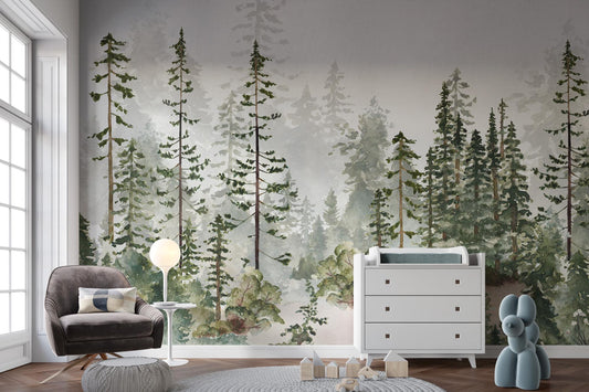 AMONG THE TREES Wallpaper For Kidsroom, Trees Wallpaper Nursery , Nature Kids Wall Mural, Kids Room Wall Peel and Stick Childrens Wallpaper