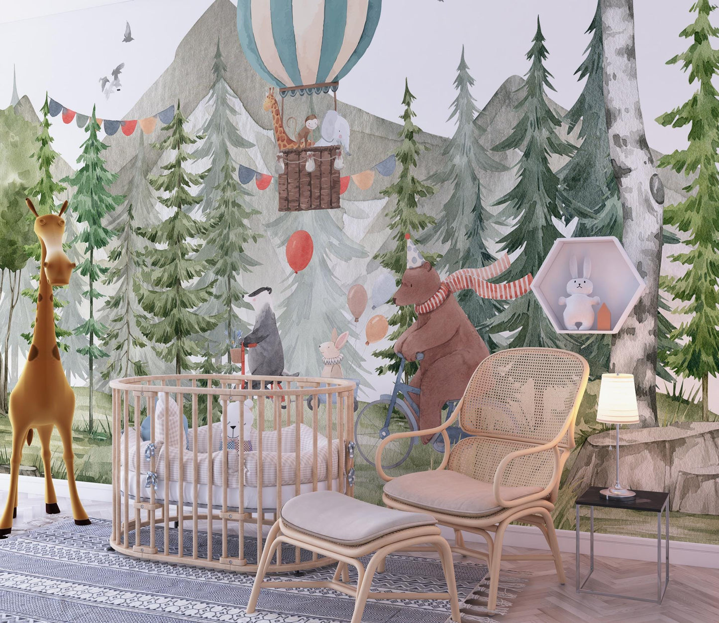 Party in the Forest Wallpaper For Kidsroom, Trees Wallpaper Nursery , Nature Childrens Wallpaper , Peel and Stick Wall Mural, Baby Wallpaper