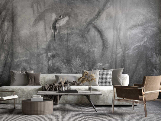 Pencil Drawing Wallpaper, Gray Wallpaper, Bohemian Wall Mural, Peel and Stick Wallpaper, Dark Stylish Room Design, Wall Design