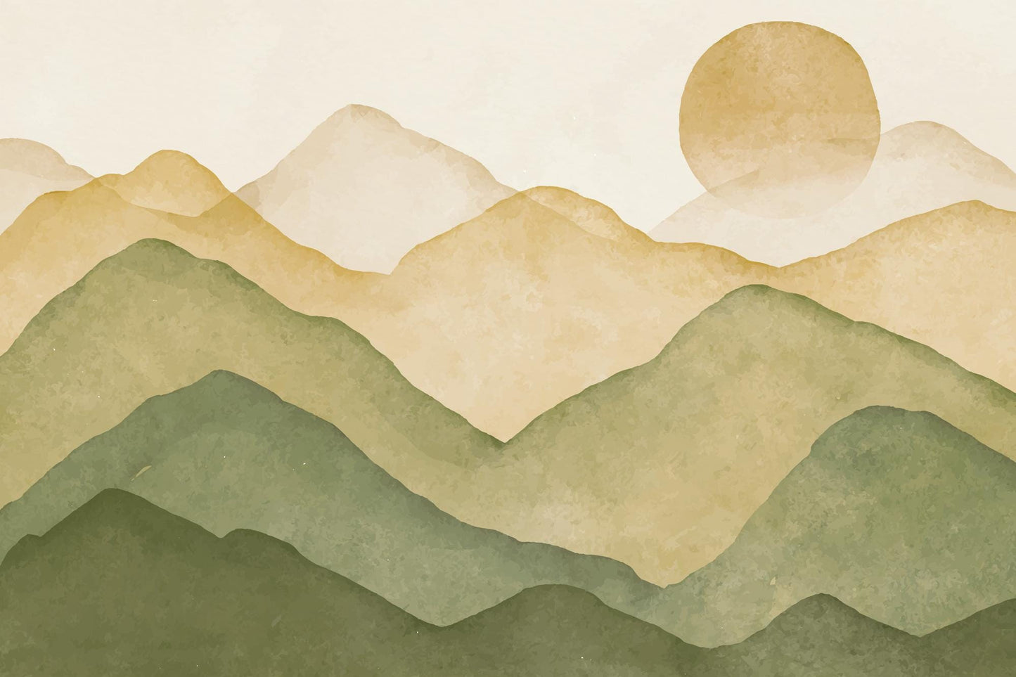Mountain landscape in boho colors Wallpaper For Kidsroom, Wallpaper Nursery, Child Wallpaper, Peel and Stick Wallpaper, Watercolor Wallpaper