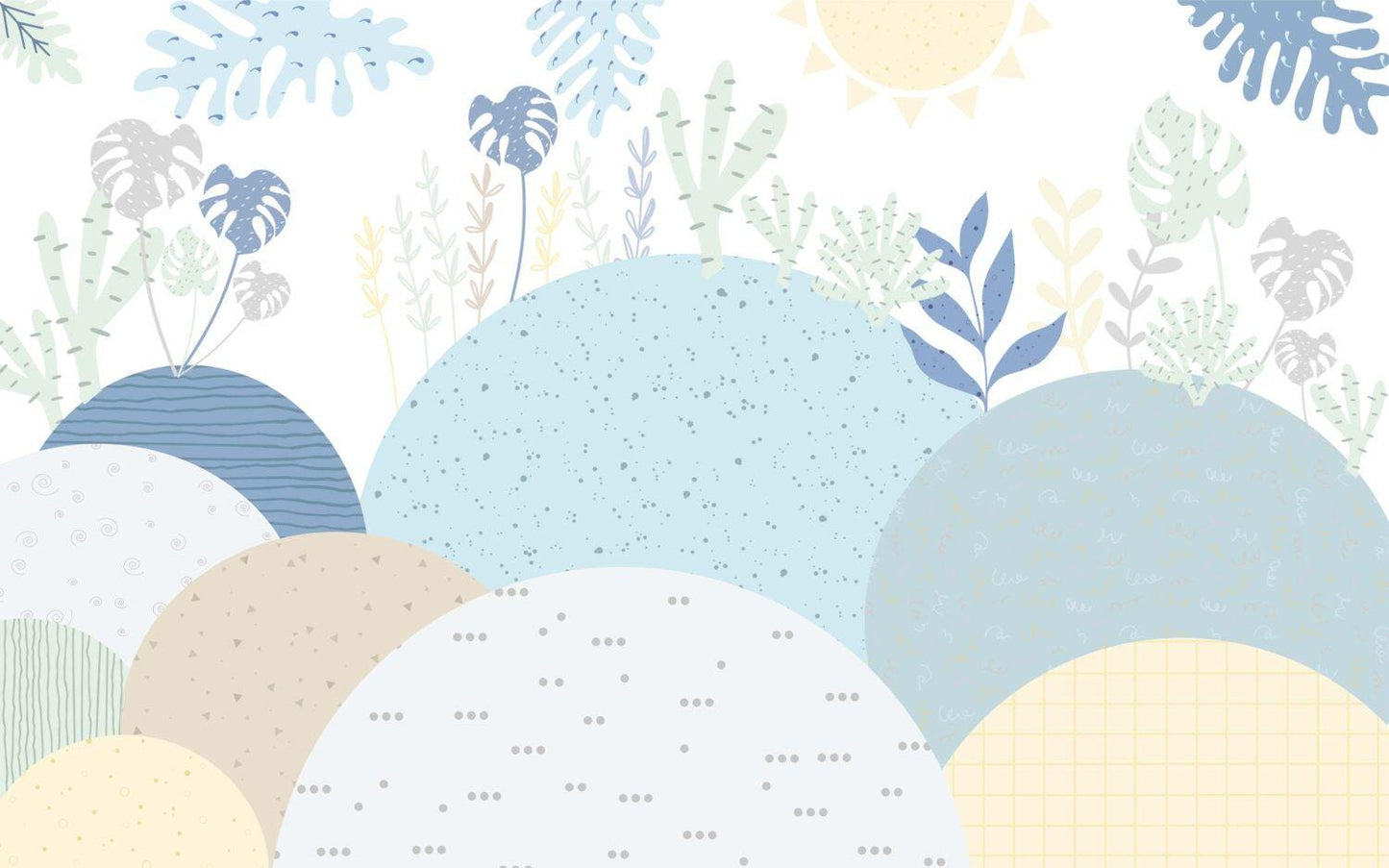 Blue Abstract Mountains and Leaves Wallpaper For Kidsroom, Wallpaper Nursery, Child Wallpaper, Peel and Stick Wallpaper, Blue Wallpaper