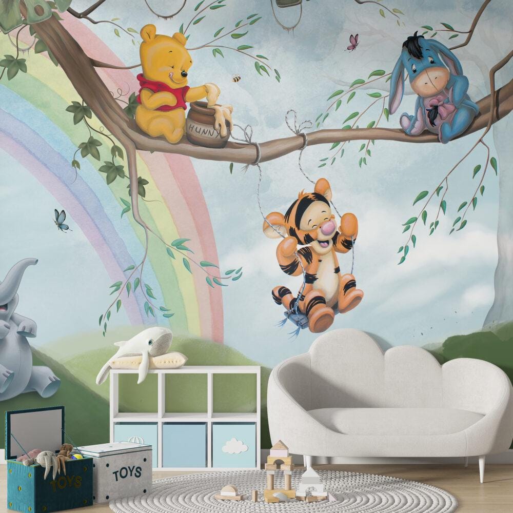 Winnie The Pooh Honey Thief Wallpaper For Kidsroom, Wallpaper Nursery , Nature Child Wallpaper , Animal Wallpaper, Peel and Stick Wallpaper