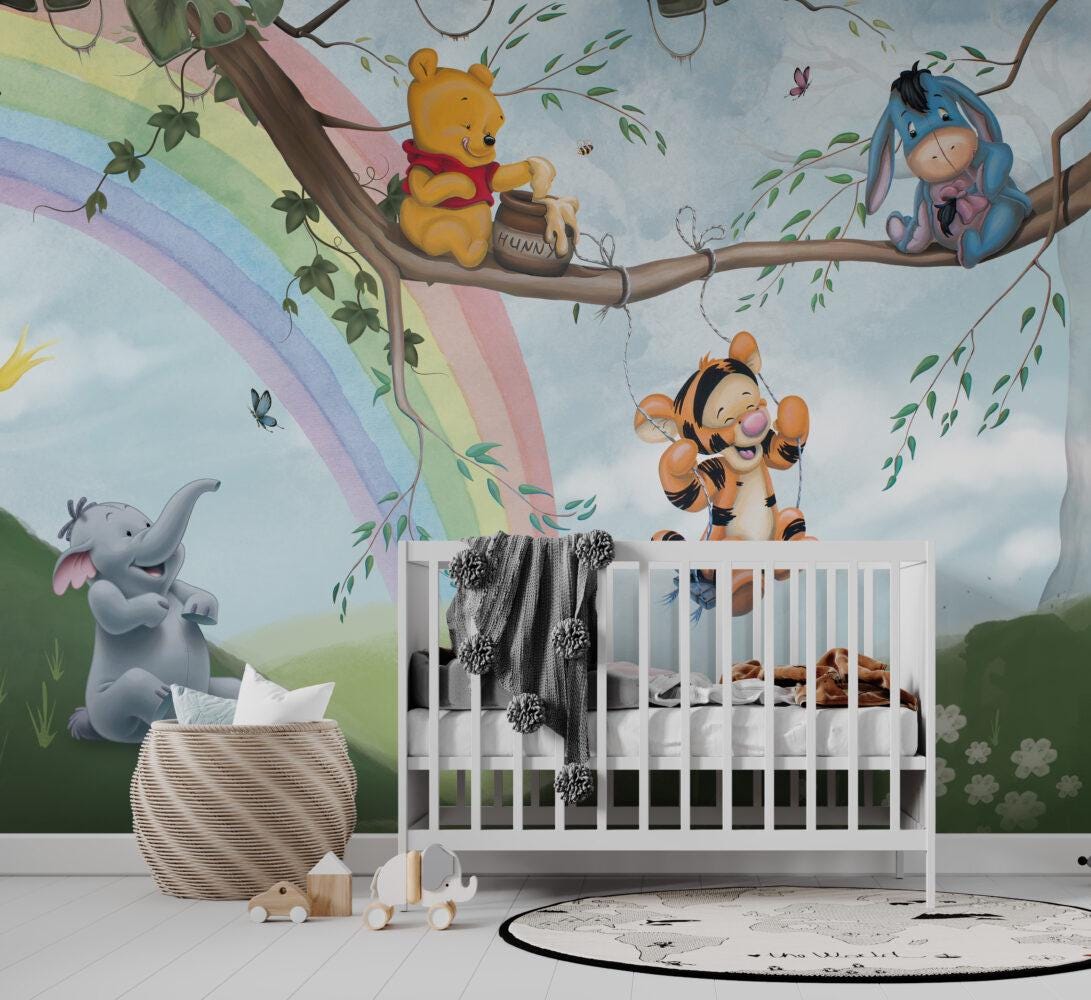 Winnie The Pooh Honey Thief Wallpaper For Kidsroom, Wallpaper Nursery , Nature Child Wallpaper , Animal Wallpaper, Peel and Stick Wallpaper