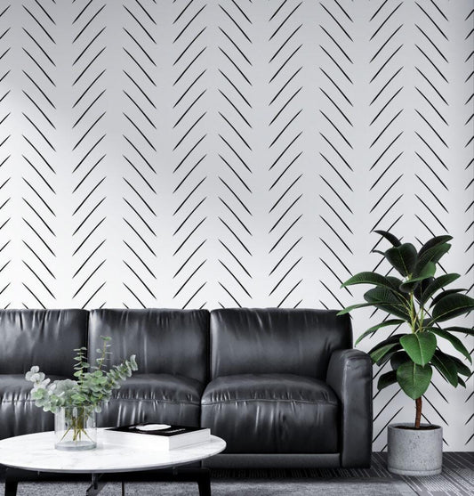 Diagonal Striped Minimalist Wallpaper, Peel and Stick Wallpaper, Stylish Room Design, Black and White Geometric Pattern Wallpaper