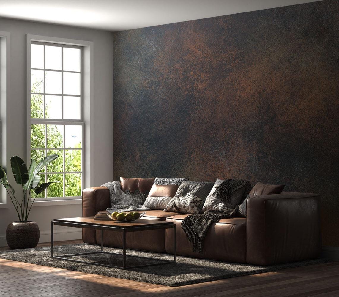 Exposed Concrete Wallpaper in Black Copper Tones, Drawwing Wallpaper, Dark Wallpaper, Modern Mural, Peel and Stick Wallpaper, Wall Design