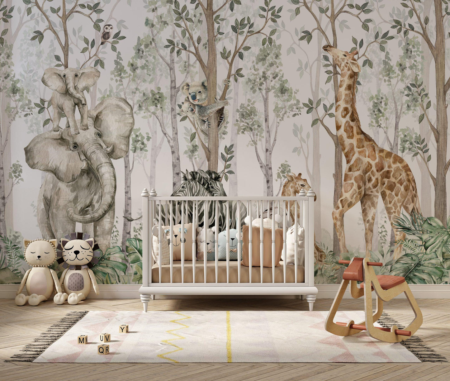 The forest and its animal friends Wallpaper For Kidsroom, Childrens Wallpaper, Wall Mural Nursery, Safari Wallpaper, Jungle Wallpaper