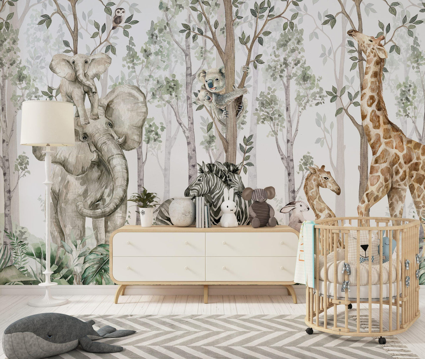 The forest and its animal friends Wallpaper For Kidsroom, Childrens Wallpaper, Wall Mural Nursery, Safari Wallpaper, Jungle Wallpaper