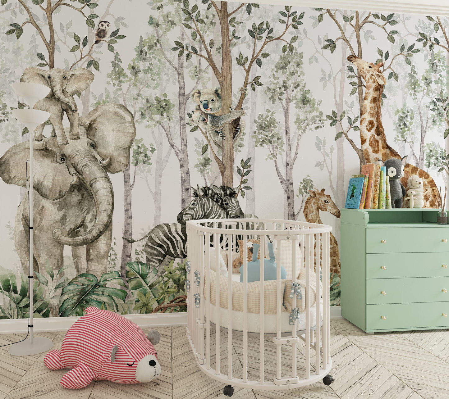 The forest and its animal friends Wallpaper For Kidsroom, Childrens Wallpaper, Wall Mural Nursery, Safari Wallpaper, Jungle Wallpaper