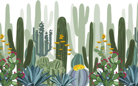Cactus Patterned Wallpaper For Kidsroom, Mediterranean Garden Wallpaper Nursery , Nature Kids Wall Mural, Peel and Stick Childrens Wallpaper