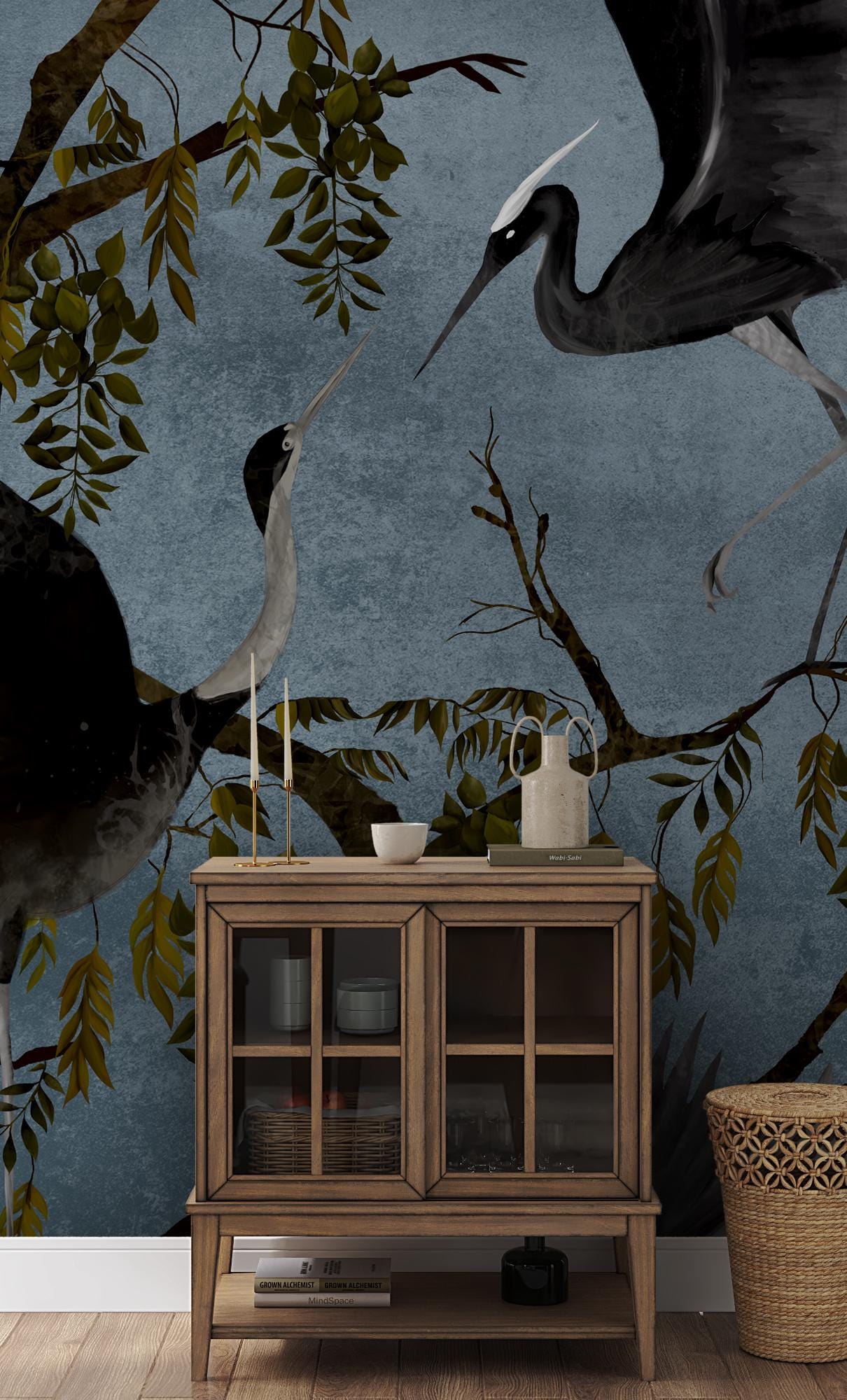 Tree and Bird Special Design Wallpaper, Bird Wallpaper, Romantic Wall Mural, Peel and Stick Wallpaper, Drawing Wallpaper, Bohemian Wallpaper