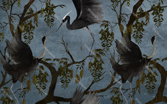 Tree and Bird Special Design Wallpaper, Bird Wallpaper, Romantic Wall Mural, Peel and Stick Wallpaper, Drawing Wallpaper, Bohemian Wallpaper