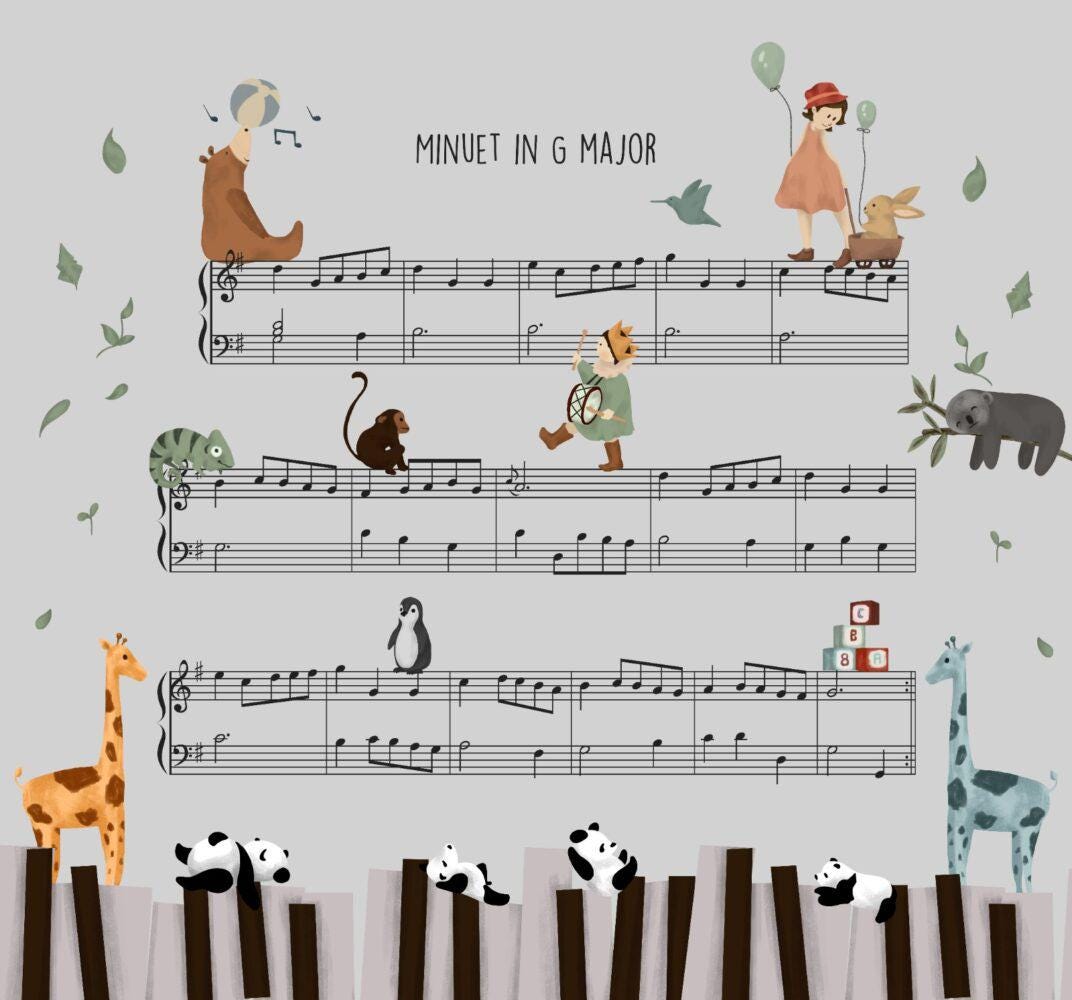 Animals on Musical Notes for Kids Room 3D Wallpaper, Funy Wallpaper Nursery, Child Wallpaper, Peel and Stick Wallpaper, Baby Room Wallpaper