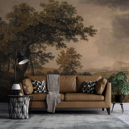 Forest Area and Wide Valley Wallpaper, Trees Wallpaper, Bohemian Wall Mural, Natural Wall Peel and Stick Wallpaper, Room Design, Wall Design