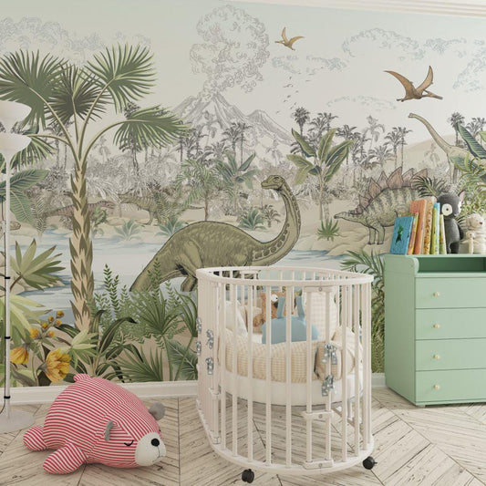 Dinosaur Wallpaper For Kidsroom, Wild Animals Wallpaper Nursery, Jungle Childrens Wallpaper, Peel and Stick Wallpaper, Baby Wallpaper