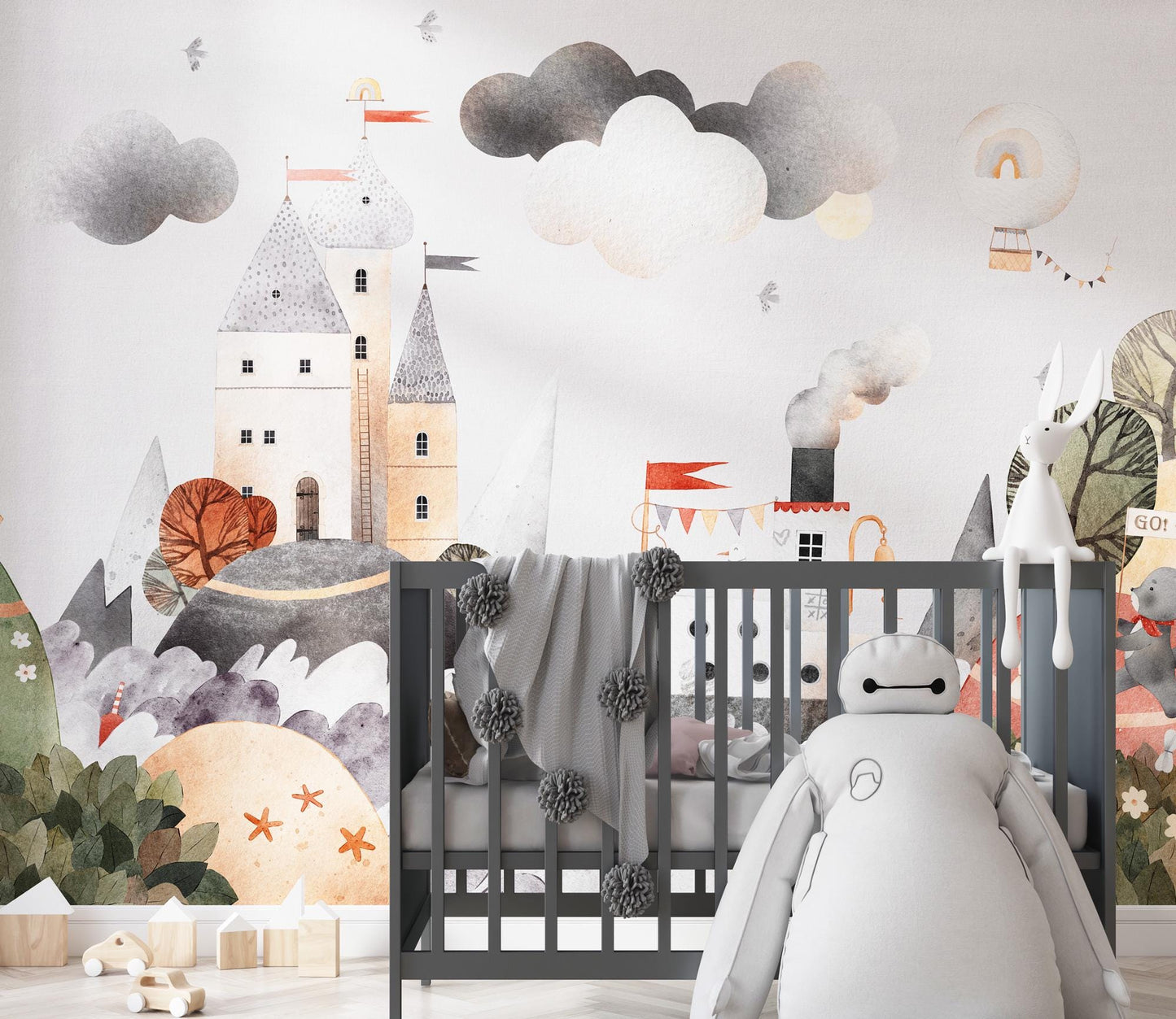 Child's Dream Wallpaper For Kidsroom, Cute Animals Wallpaper Nursery, Childrens Wallpaper , Peel and Stick Wallpaper, Watercolor Wallpaper