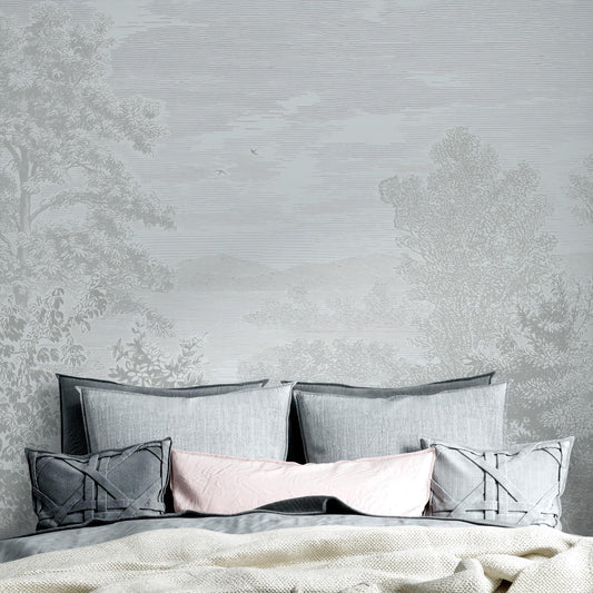 Valley View in Soft Tones Trees Wallpaper, Soft Drawwing Wallpaper, Bohemian Wallpaper, Trees Mural, Peel and Stick Wallpaper, Wall Design