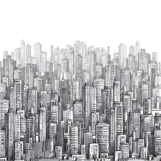 3D Pencil Drawing Multi-Building Pattern Wallpaper, Black and White Peel and Stick Wallpaper, Stylish Room Design, Abstract Wallpaper