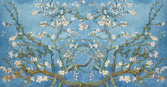 Almond Tree with Spring Flowers Wallpaper, Floral Wallpaper, Romantic Wall Mural, Peel and Stick Wallpaper, illustration Drawing Wallpaper