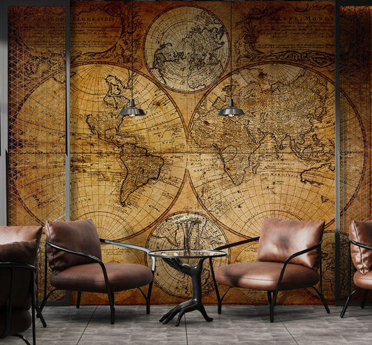Antique World Map Wallpaper, Ancient Bohemian Wallpaper, Peel and Stick Historical Wallpaper, Nostalgic Wallpaper, Drawwing Wallpaper