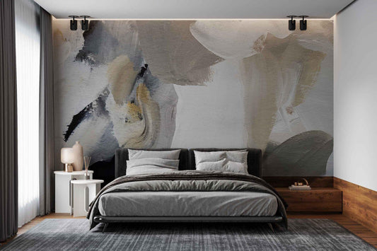 White Beige Brush Marks Wallpaper, Boho Style Pattern Wallpaper, Stylish Room Design, Watercolor Wallpaper, Abstract Pattern Wallpaper