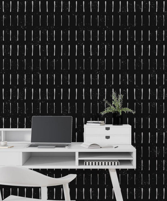 White Stripes Pattern Wallpaper on Black Background, Peel and Stick Wallpaper, Stylish Room Design, Modern Abstract Pattern Wallpaper