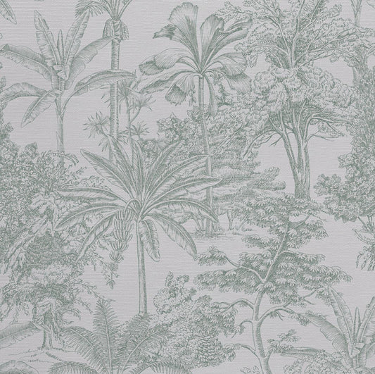 Green Shaded Linear Tropical Trees Wallpaper Wallpaper, Nature Mural, Peel and Stick Wallpaper, Stylish Room Design, Tropical Wallpaper