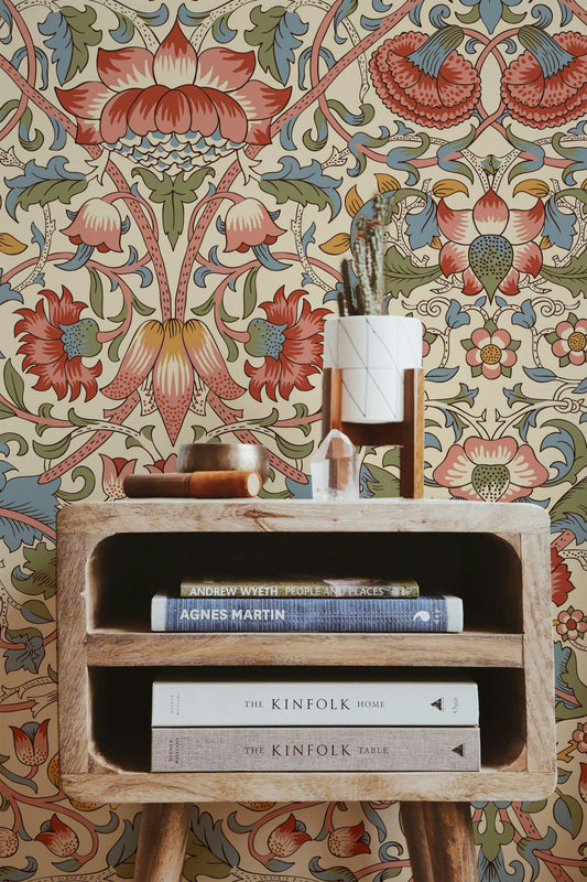 Minimal Floral Wallpaper with Ethnic Pattern, Vintage Floral Pattern Wallpaper, Romantic Drawing Mural,Special Design Hand Drawing Wallpaper