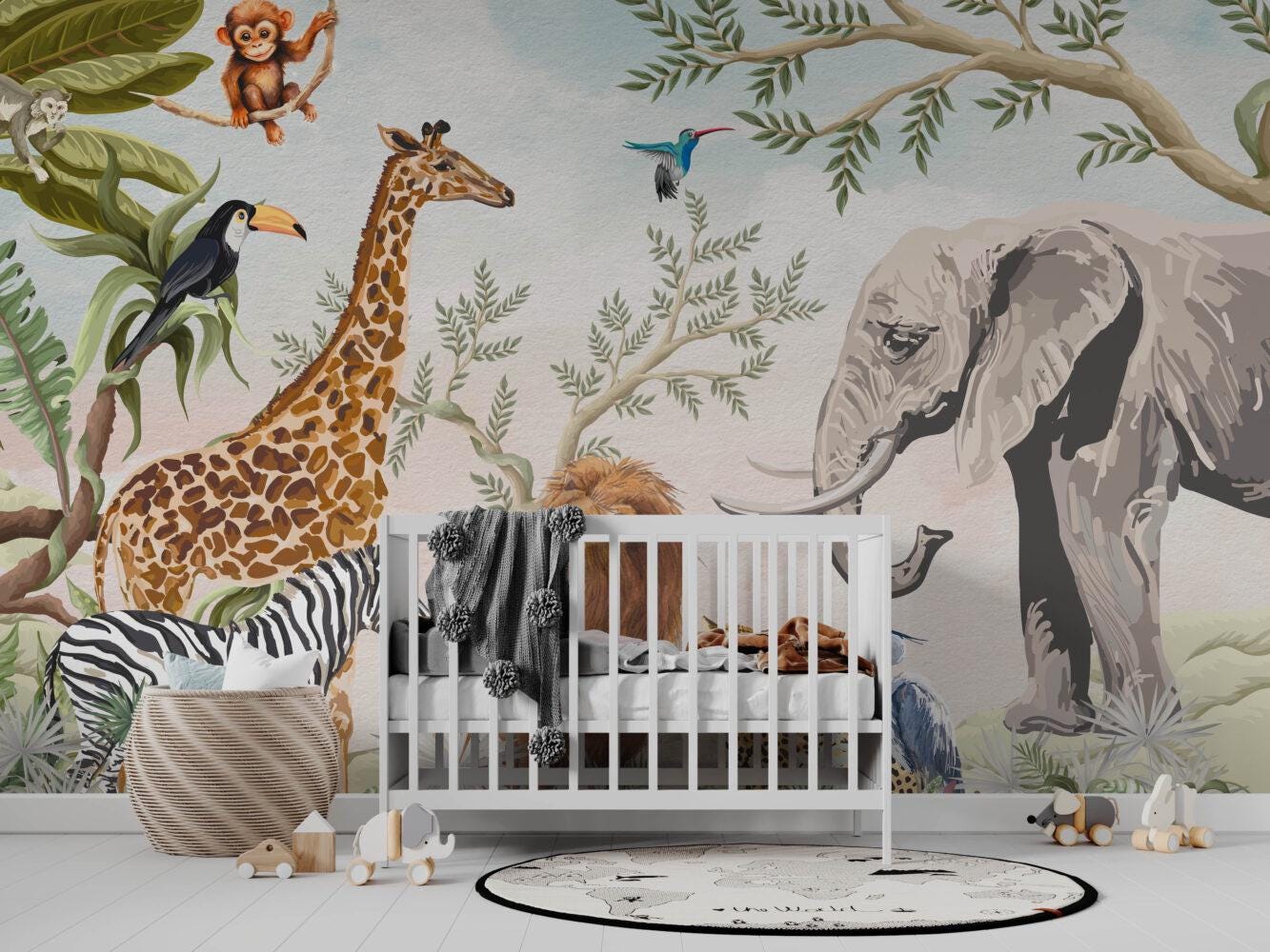 Animal Kingdom Wallpaper For Kidsroom, Childrens Wallpaper , Peel and Stick Wall Mural Nursery, Wide Animals Wallpaper, Jungle Wallpaper