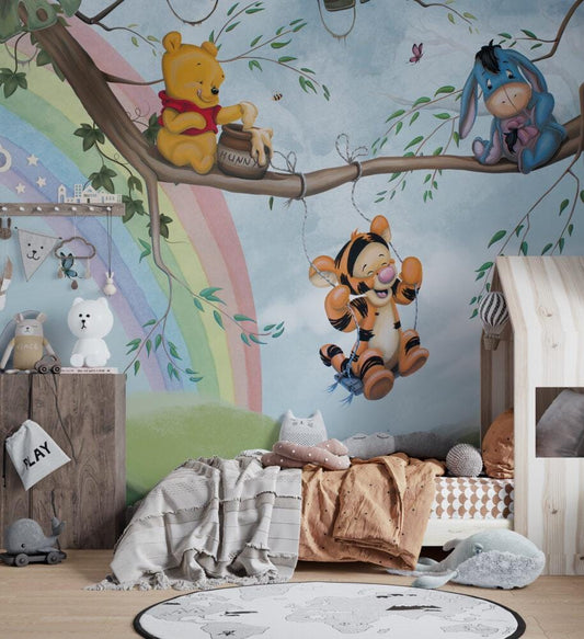 Winnie The Pooh Honey Thief Wallpaper For Kidsroom, Wallpaper Nursery , Nature Child Wallpaper , Animal Wallpaper, Peel and Stick Wallpaper
