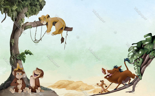 The Lion King Simba and His Happy Friends Wallpaper, Wallpaper Nursery , Nature Child Wallpaper , Animal Wallpaper, Peel and Stick Wallpaper