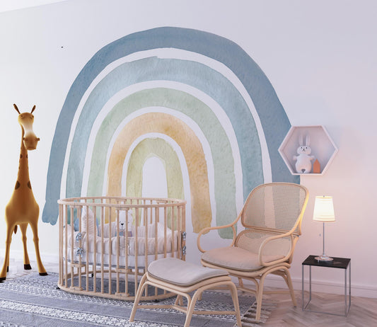 Rainbow Wallpaper in Shades of Blue, Wallpaper Nursery in Soft Color, Child Wallpaper, Peel and Stick Kids Wallpaper, Baby Boy Wallpaper
