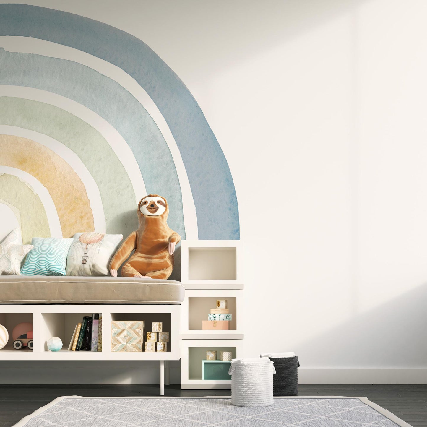 Rainbow Wallpaper in Shades of Blue, Wallpaper Nursery in Soft Color, Child Wallpaper, Peel and Stick Kids Wallpaper, Baby Boy Wallpaper