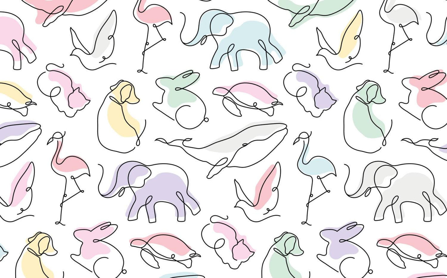 Linear Animal Figures Kids Wallpaper, illustration Wallpaper Nursery, Peel and Stick Wallpaper, Watercolor Wallpaper, Fun Wallpaper for Kids