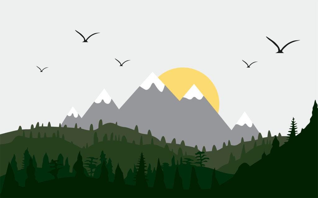Sunrise Landscape Patterned 3D Wallpaper, Illustration Wallpaper Nursery, Art Child Wallpaper, Colorful Peel and Stick Baby Wallpaper