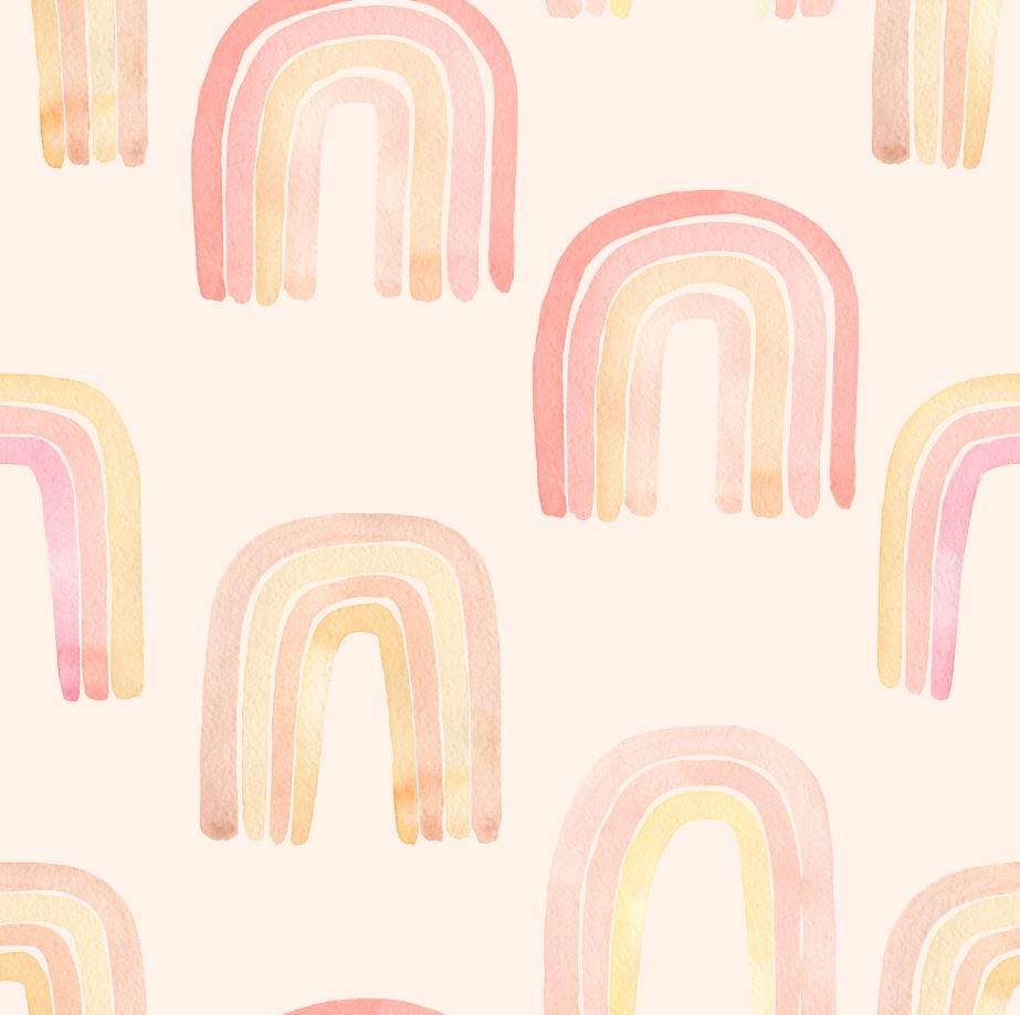 Rainbow Wallpaper for Kidsroom in Watercolor Style , Pink Wallpaper Nursery, Bright Child Wallpaper, Cute Baby Girl Wallpaper, Fun Wallpaper
