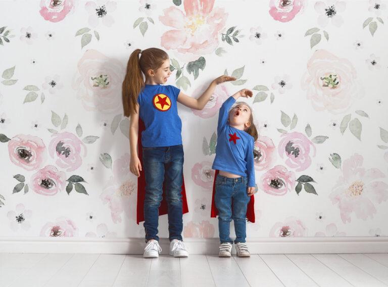 Watercolor Flowers Wallpaper on a White Background, Floral Wallpaper, Colourful Romantic Wall Mural, Pink Baby Girl Spring Themed Wallpaper