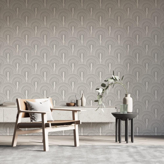 Linear Geometric Style Pattern Wallpaper, Peel and Stick Wallpaper, Stylish Room Design, Gray Wallpaper
