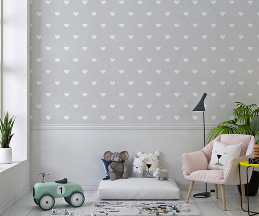 Heart Pattern 3D Gray Wallpaper For Kidsroom, Wallpaper Nursery, Child Wallpaper, Sky Baby Wallpaper, Gray Babyroom Wallpaper