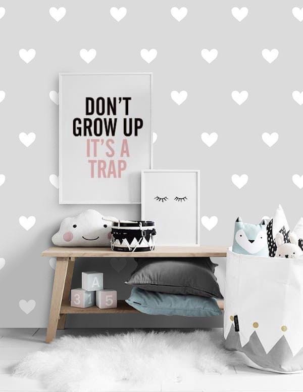 Heart Pattern 3D Gray Wallpaper For Kidsroom, Wallpaper Nursery, Child Wallpaper, Sky Baby Wallpaper, Gray Babyroom Wallpaper