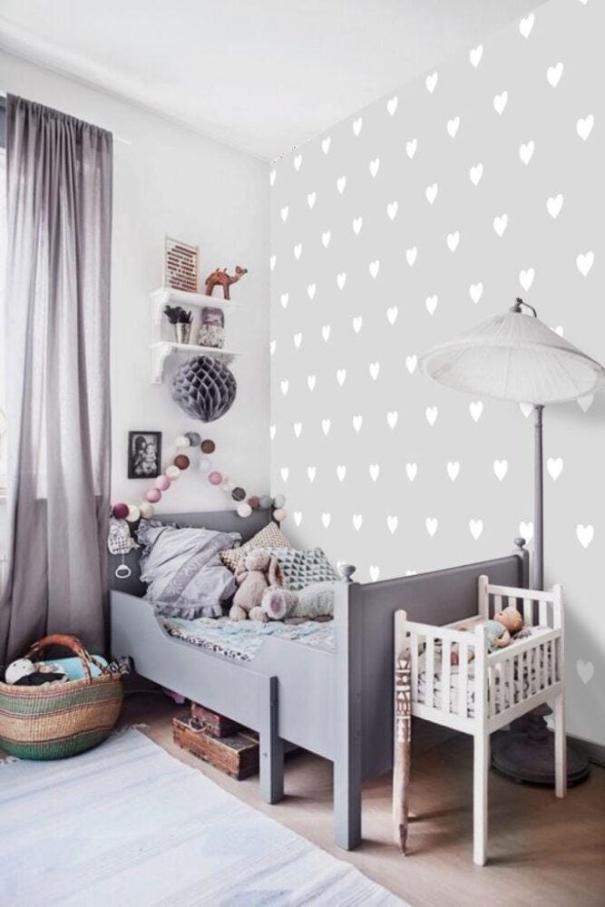 Heart Pattern 3D Gray Wallpaper For Kidsroom, Wallpaper Nursery, Child Wallpaper, Sky Baby Wallpaper, Gray Babyroom Wallpaper