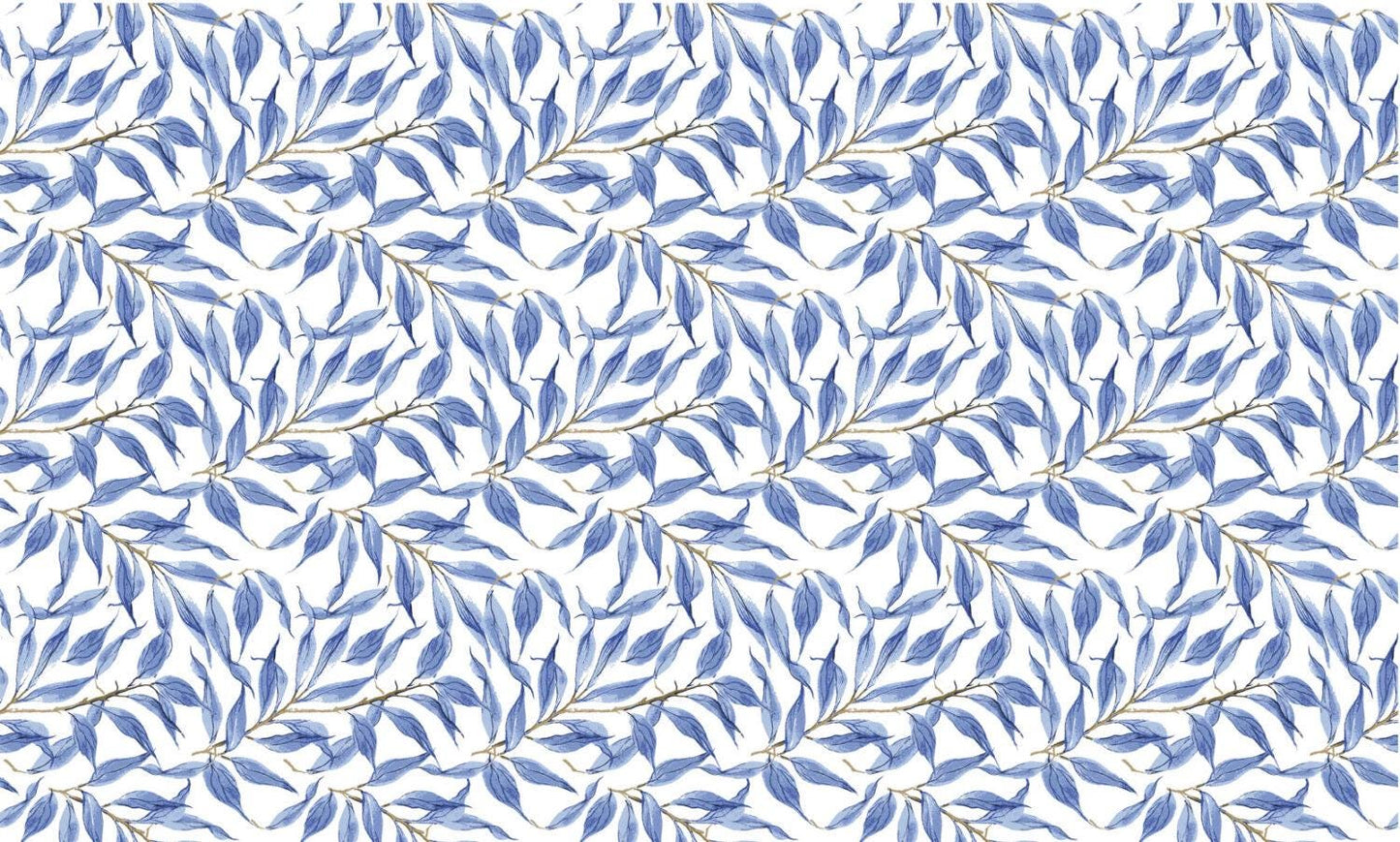 Blue Leaves Watercolor Wallpaper, Bohemian Wallpaper, Leaf Mural, Botany Peel and Stick Wallpaper, Stylish Room Design, Blue Ivy Wallpaper